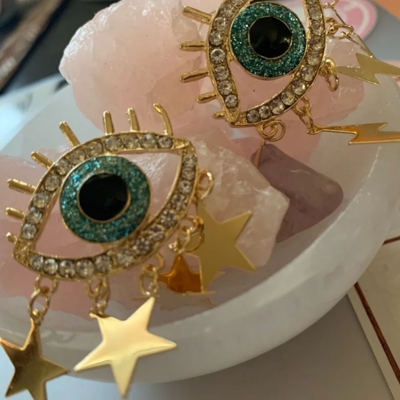 Gold Baroque Evil Eye Earrings - Picture 4 of 5